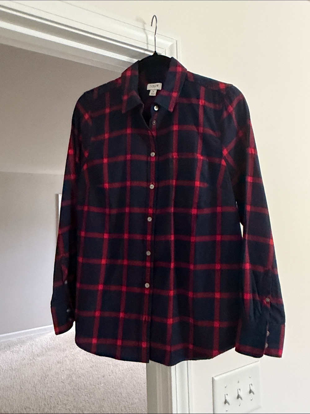 J. Crew Navy and Red Plaid Button-Down Shirt